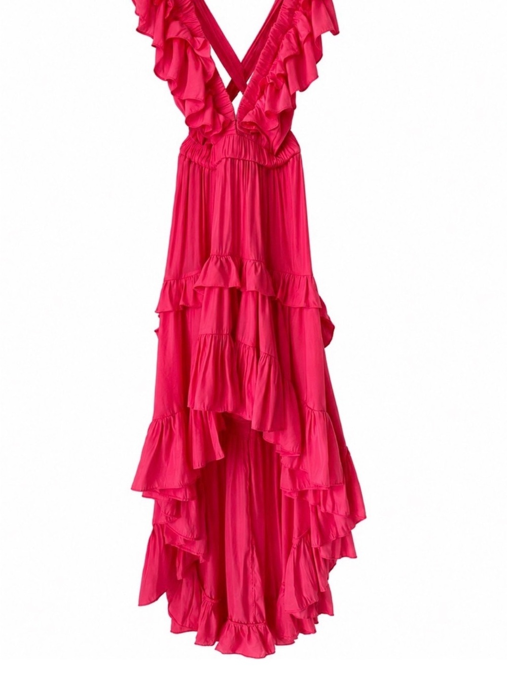NWT- DO+BE -Asymmetrical-hot pink Ruffled V‑Back Dress in Hot Pink- M